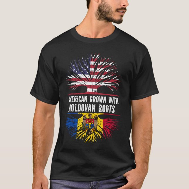 Camiseta American Grown with Moldovan Roots USA Flag (Frente)