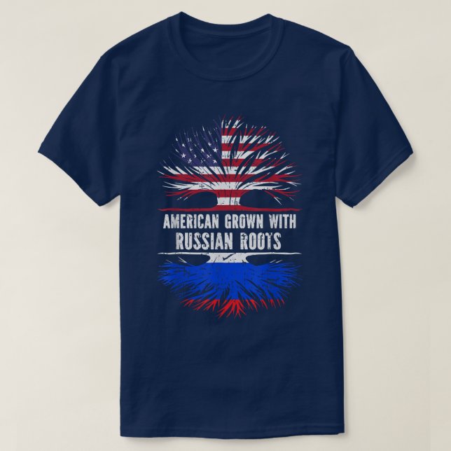 Camiseta American Grown with Russian Roots USA Flag Russia  (Frente do Design)