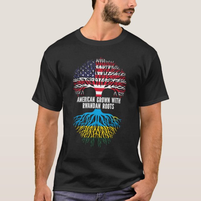 Camiseta American Grown with Rwandan Roots USA Flag (Frente)