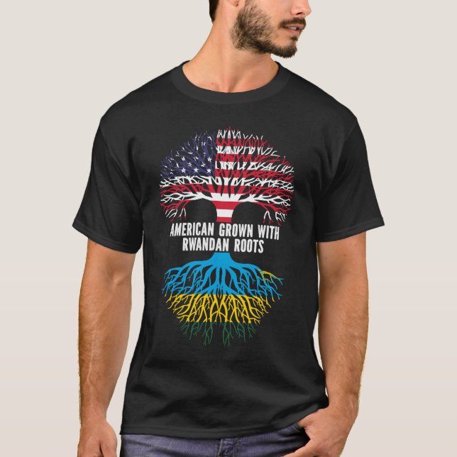 Camiseta American Grown with Rwandan Roots USA Flag (Frente)