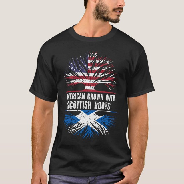 Camiseta American Grown with Scottish Roots USA Flag (Frente)