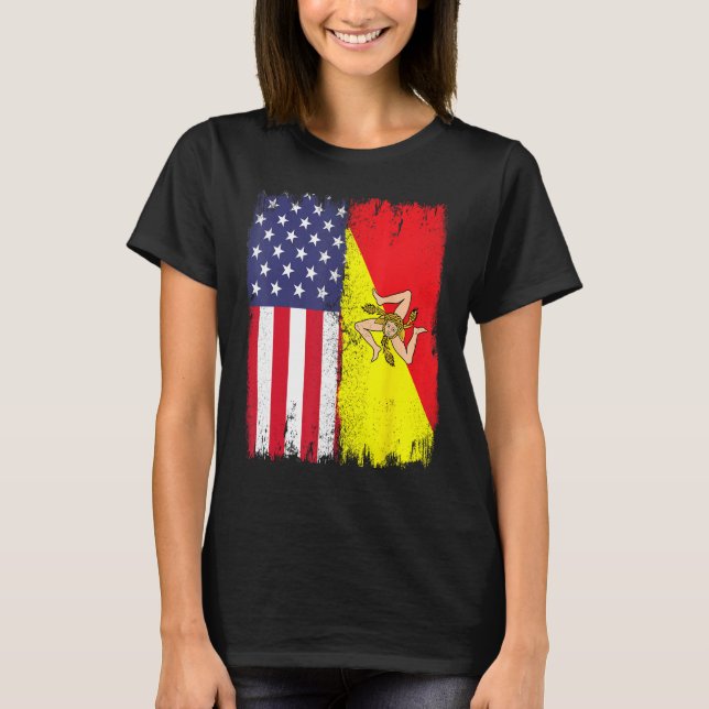 Camiseta American Grown with Sicilian Roots  Sicily Malta (Frente)