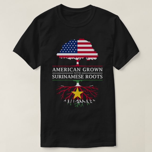 Camiseta American Grown with Surinamese Roots  Suriname  (Frente do Design)