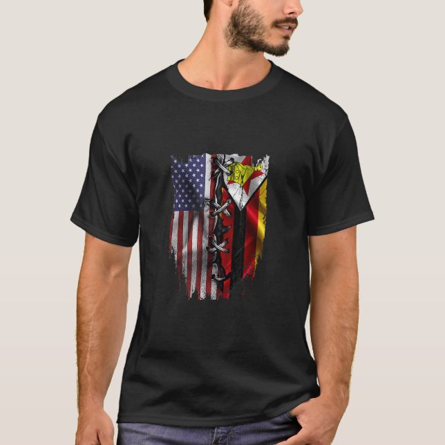 Camiseta American Grown Zimbabwean Roots USA Zimbabwe Flag (Frente)