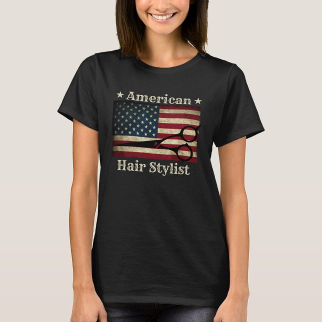 Camiseta American Hair Stylist  Shears Tools American Flag  (Frente)