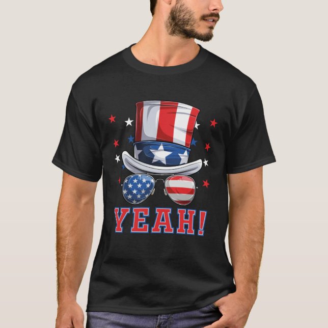 Camiseta American Hat And USA Sunglasses Yeah 4th of July P (Frente)