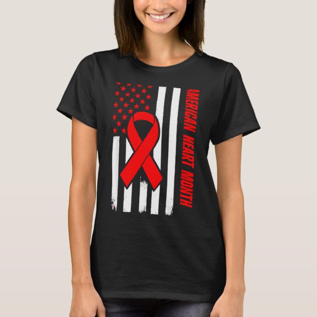 Camiseta American Heart Disease Awareness Month Ribbon Red  (Frente)