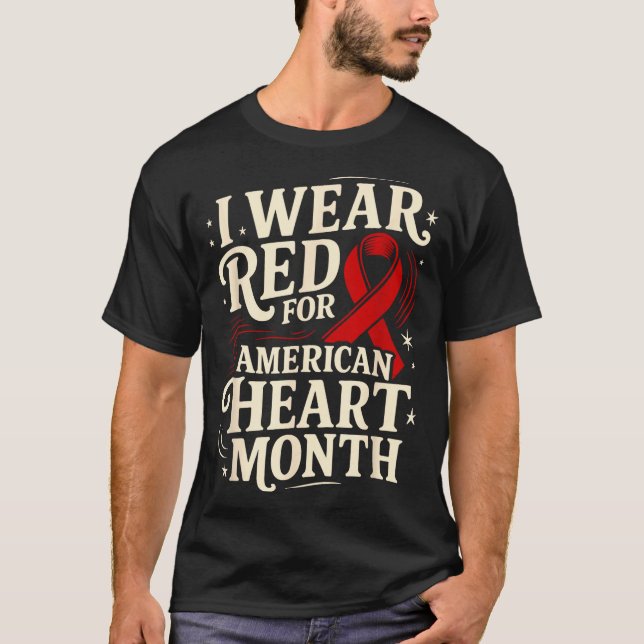 Camiseta American Heart Disease Awareness Month Ribbon Red  (Frente)