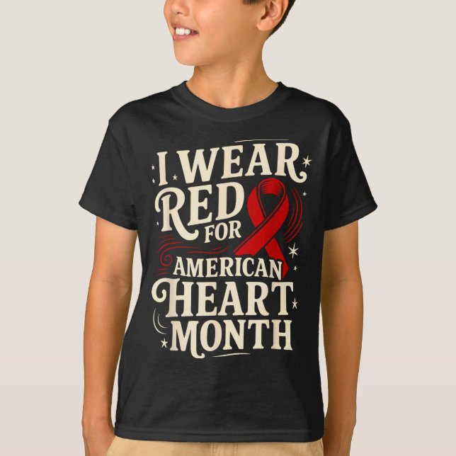 Camiseta American Heart Disease Awareness Month Ribbon Red  (Frente)