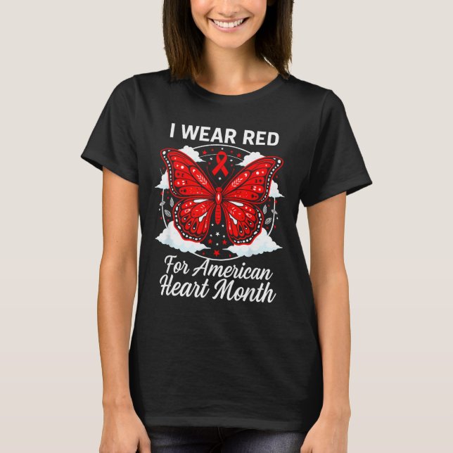 Camiseta American Heart Disease Awareness Month Ribbon Red  (Frente)