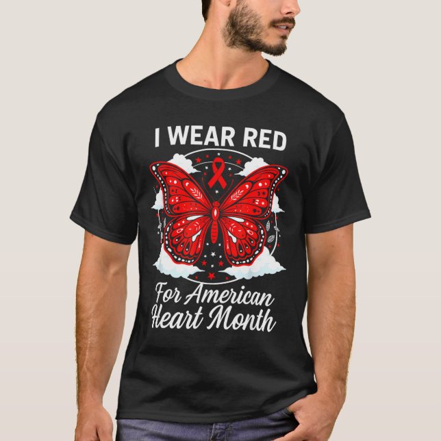 Camiseta American Heart Disease Awareness Month Ribbon Red  (Frente)