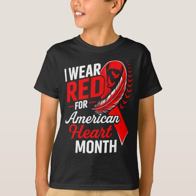 Camiseta American Heart Disease Awareness Month Ribbon Red  (Frente)