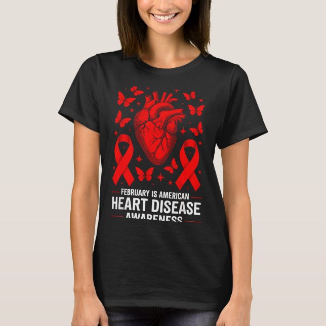 Camiseta American Heart Disease Awareness Month Ribbon Red  (Frente)