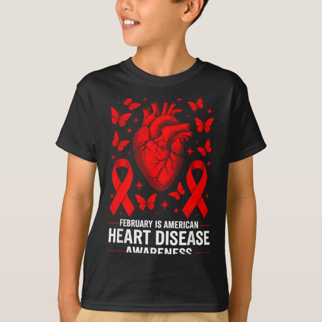 Camiseta American Heart Disease Awareness Month Ribbon Red  (Frente)