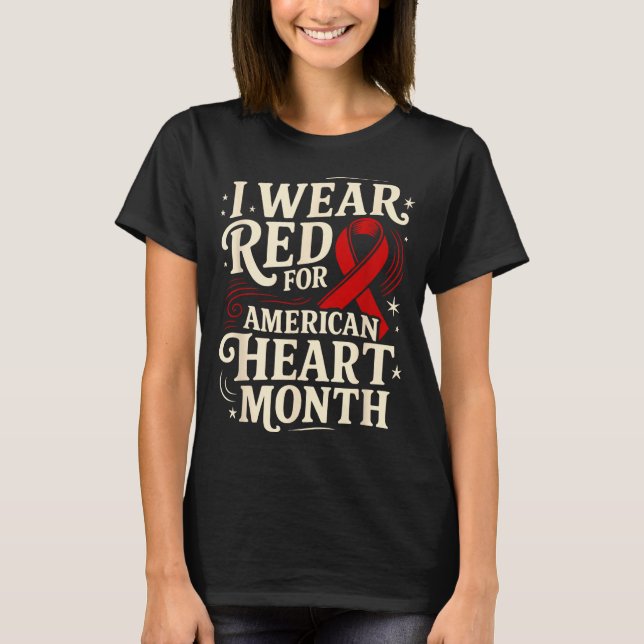 Camiseta American Heart Disease Awareness Month Ribbon Red  (Frente)