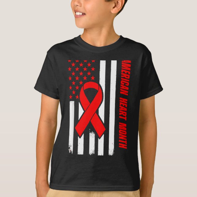 Camiseta American Heart Disease Awareness Month Ribbon Red  (Frente)