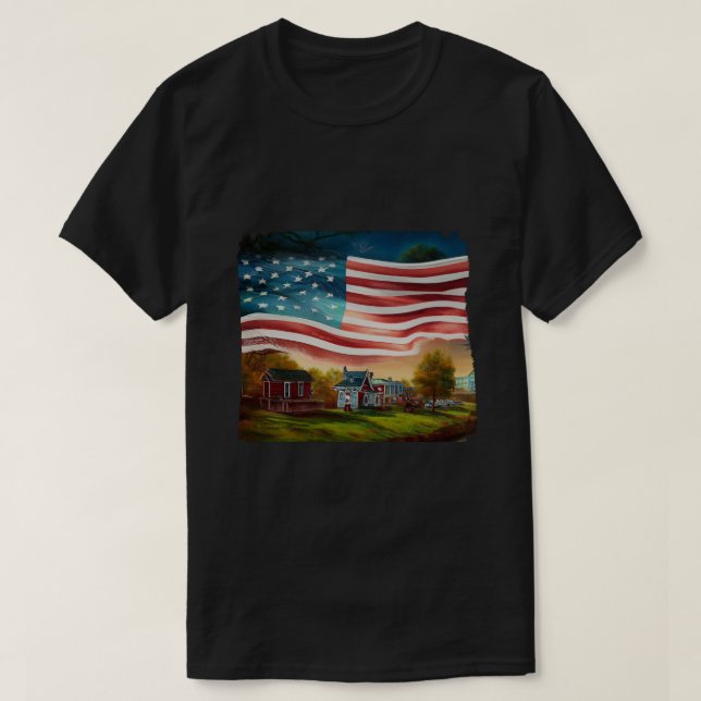 Camiseta American Heartland - Patriotic Country ScenArt (Frente do Design)