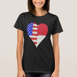 Camiseta American Indonésio Flag Heart