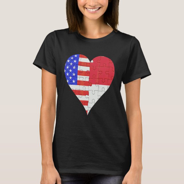 Camiseta American Indonésio Flag Heart (Frente)