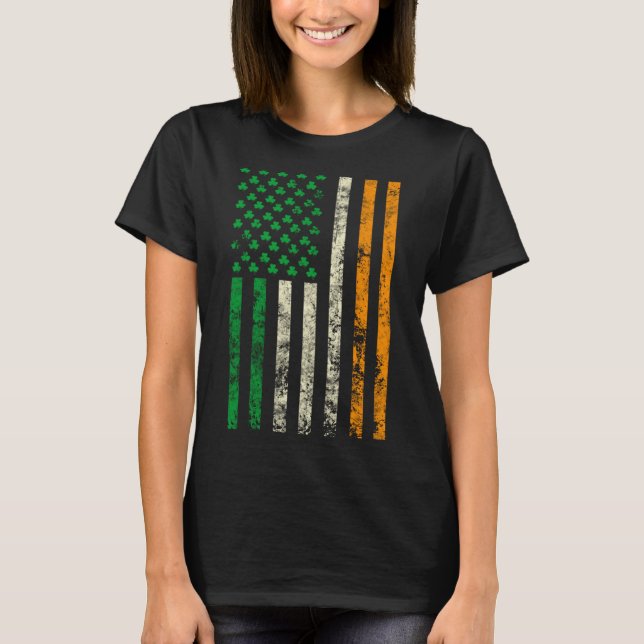 Camiseta American Ireland Flag Shamrock Irish Patricks Day  (Frente)