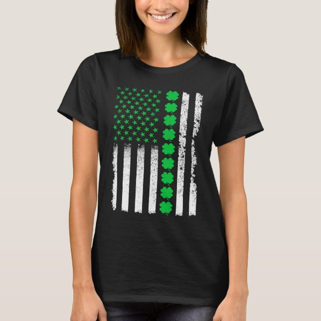 Camiseta American Irish Flag Shamrock Lucky St Patricks Day (Frente)