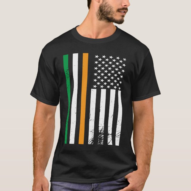 Camiseta American Irish Flag Shamrock St Patrick's Day Luck (Frente)