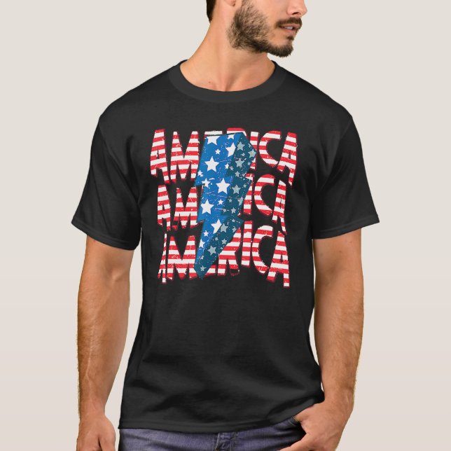 Camiseta American Lightning Bolt USA Flag 4th Of July Indep (Frente)