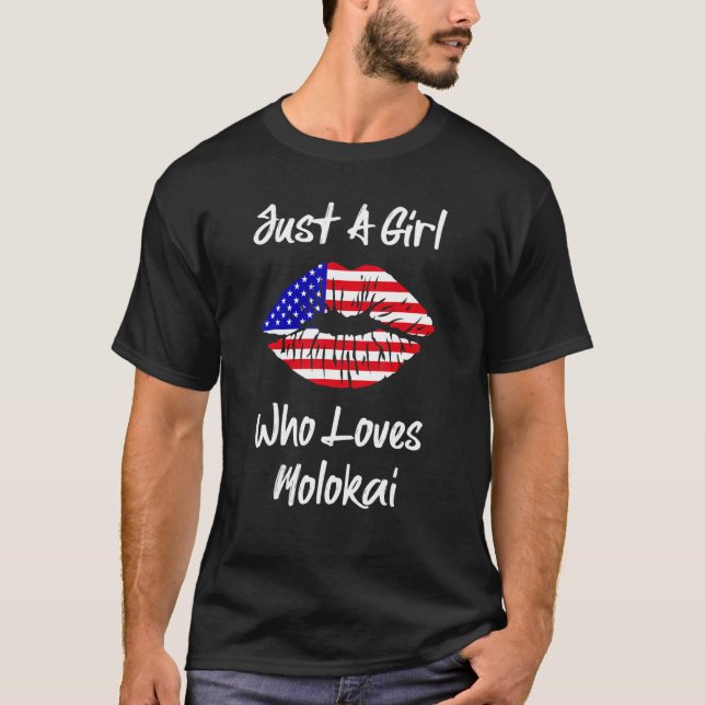 Camiseta American Lip Flag Girl Kiss Love Hawaii Molokai (Frente)