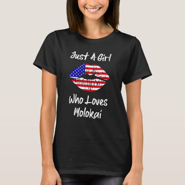 Camiseta American Lip Flag Girl Kiss Love Hawaii Molokai (Frente)