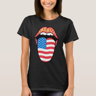Camiseta American Lips Usa Flag Patriotic 4th Of July Wome