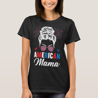 Camiseta American Mama America Mother USA Flag 4th Of July