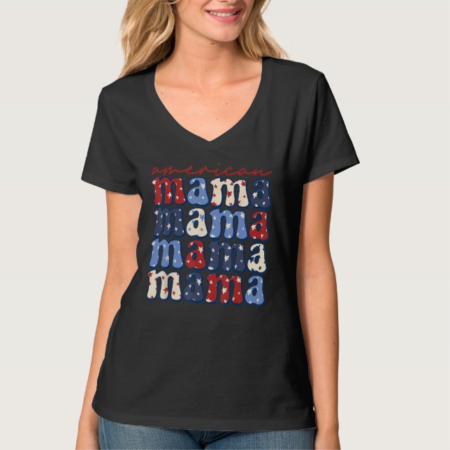 Camiseta American Mama Mom Life Patriotic 4th Of July Ameri (Frente)