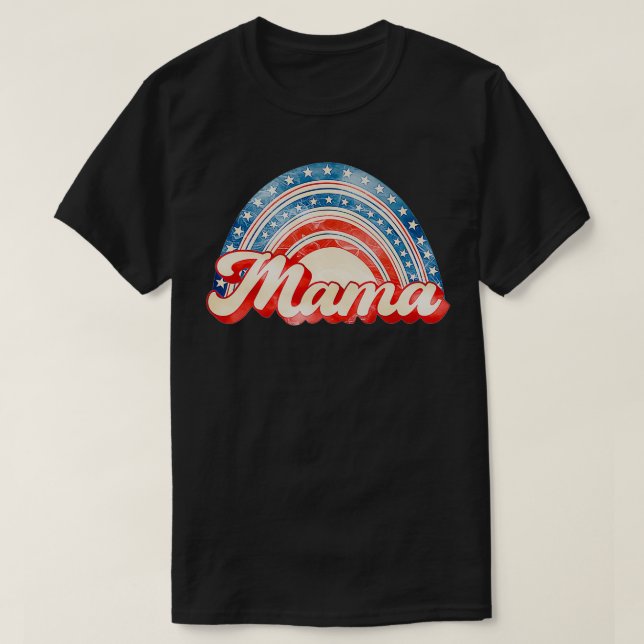 Camiseta American Mama Rainbow American Flag Patriótico 4º (Frente do Design)