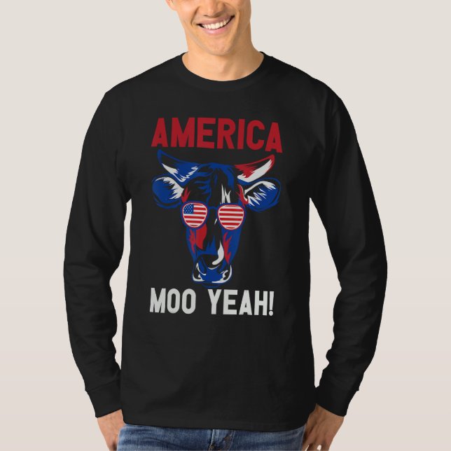 Camiseta American Moo Yeah American Cow Flag Happy Memorial (Frente)