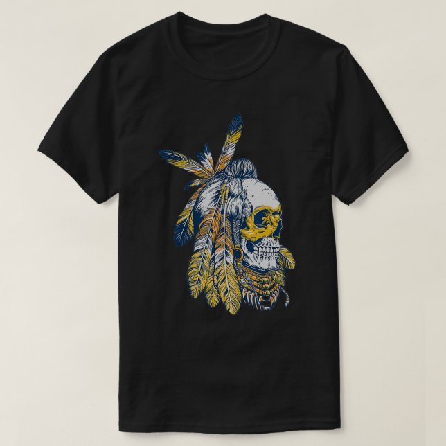 Camiseta American Motorcycle Skull Native Indian Eagle Chie (Frente do Design)