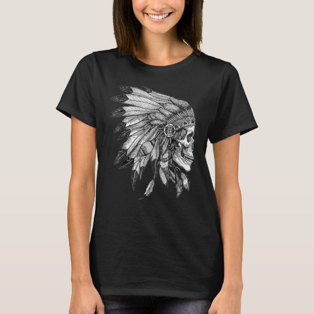 Camiseta American Motorcycle Skull Native Indian Eagle Chie (Frente)