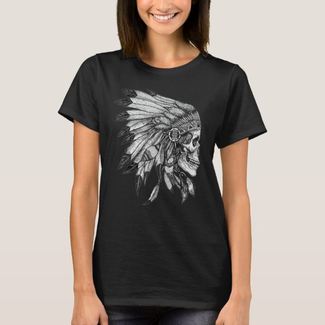 Camiseta American Motorcycle Skull Native Indian Eagle Chie (Frente)