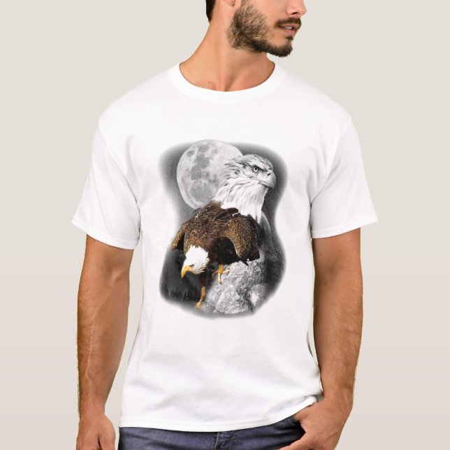Camiseta American Nature Eagle Trabalho de arte Moon Sketch (Frente)