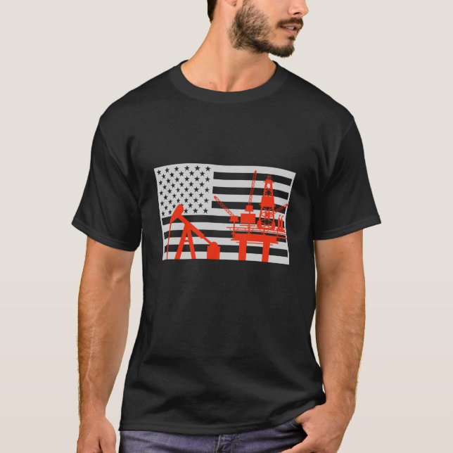 Camiseta American Oilfield Worker USA Flag Gift T-Shirt (Frente)
