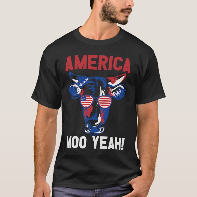 Camiseta American Patriotic Decoration Moo Yeah (Frente)