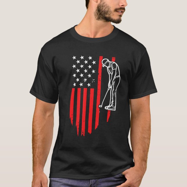 Camiseta American Patriotic Golfer Usa Flag Retro Golf (Frente)