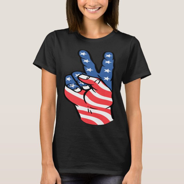 Camiseta American Peace Flag  Patriotic 4th of July Hand Si (Frente)