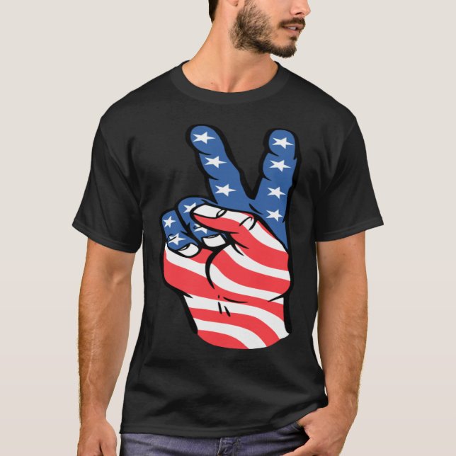 Camiseta American Peace Flag  Patriotic 4th of July Hand Si (Frente)