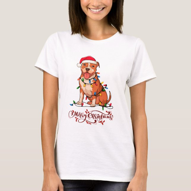 Camiseta American Pit Bull Terrier Christmas Lights Xmas (Frente)