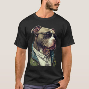 Camiseta American Pit Bull Terrier Engraçado Usando Óculos