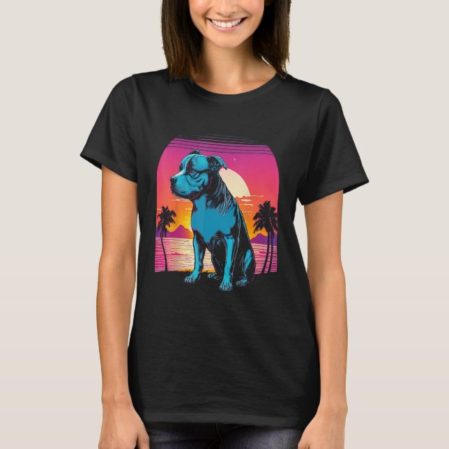 Camiseta American Pit Bull Terrier Retro 80s Style Sunset (Frente)