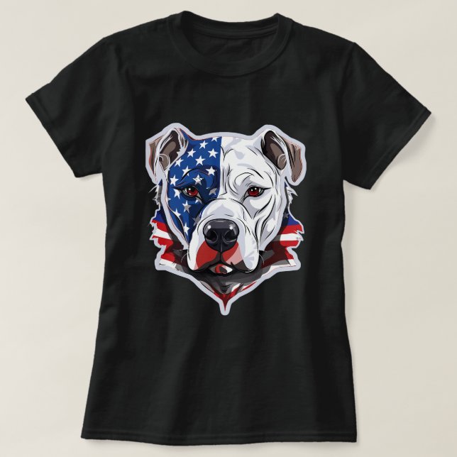 Camiseta American Pitbull com fundo de bandeira dos EUA (Frente do Design)