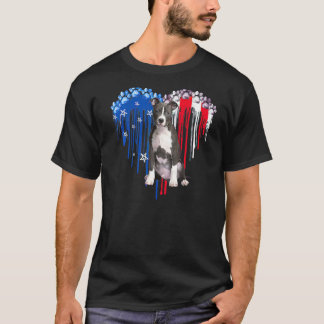 Camiseta American Pitbull Dog Heart 4th Of July Usa Flag Pa