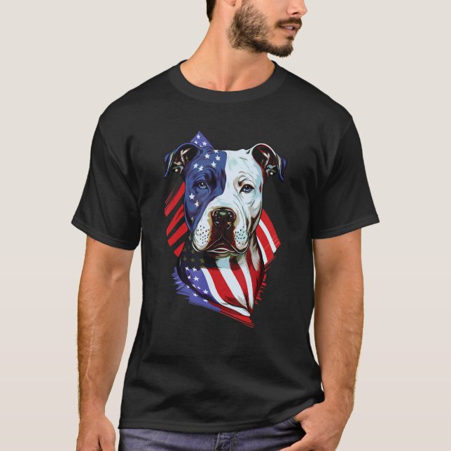 Camiseta American Pitbull with American Flag Illustration (Frente)