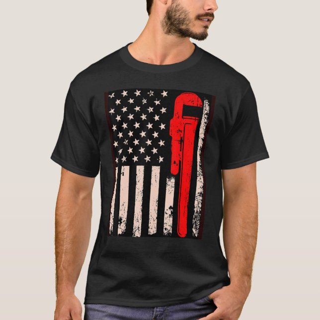Camiseta American Plumber Flag Patriotic Plumbing Wrench Pi (Frente)
